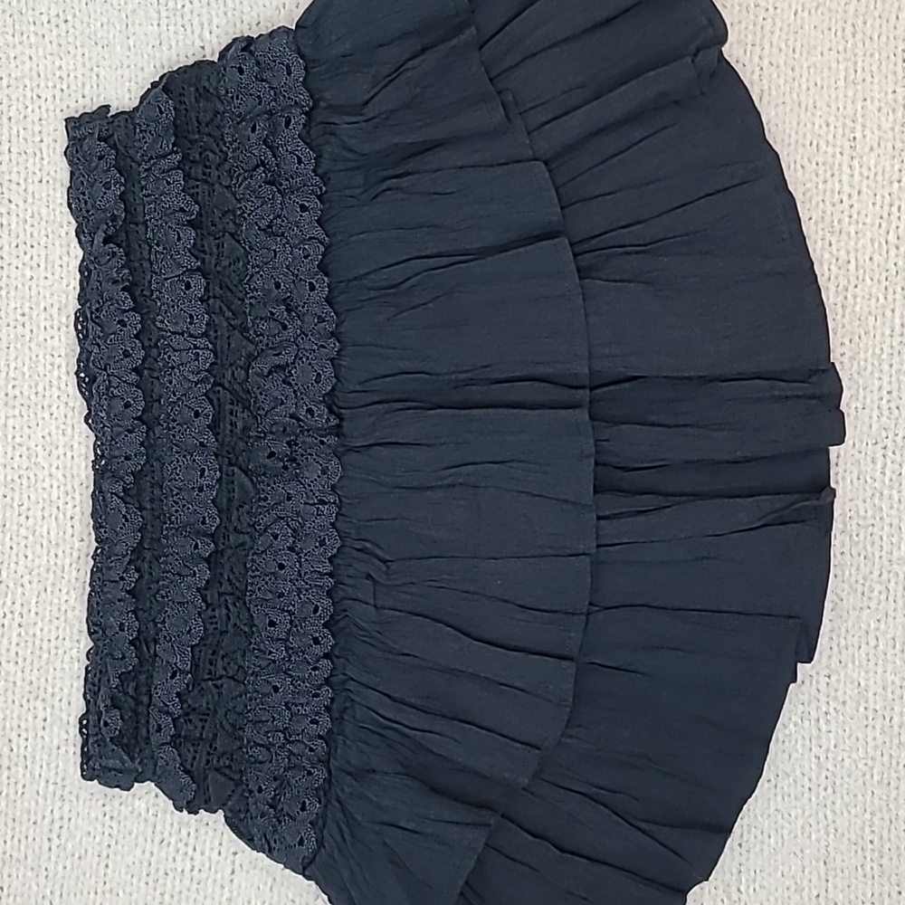 AE Stretch Flirty High-Waisted Cotton Blend Tiered Ruffle Mini Skirt Black NWT - Picture 16 of 17
